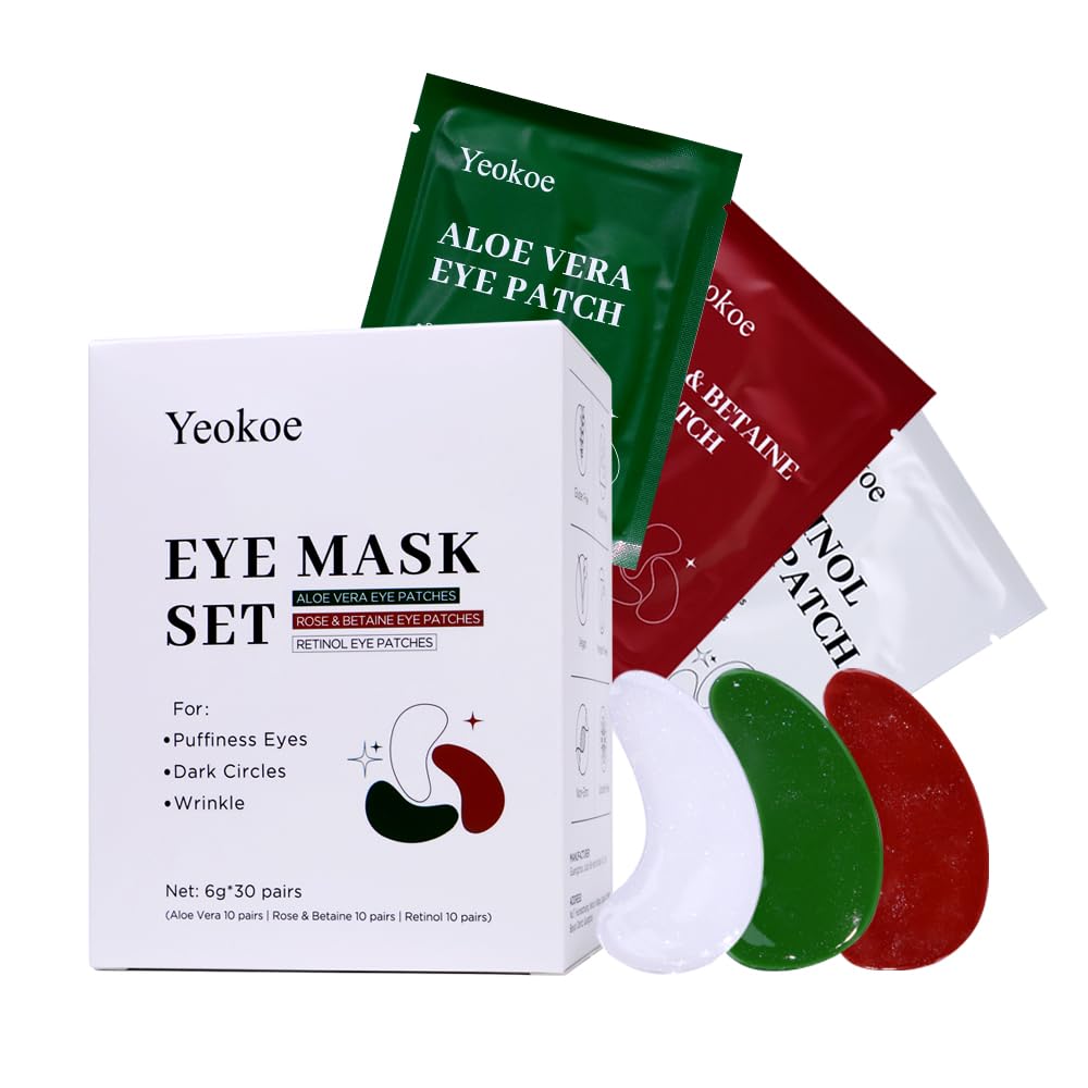 Yeokoe Under Eye Patches For Puffy Eyes and Dark Circles Wrinkle30 Pairs Face Masks SkinCare With Retinol SerumAloe VeraRose Betaine