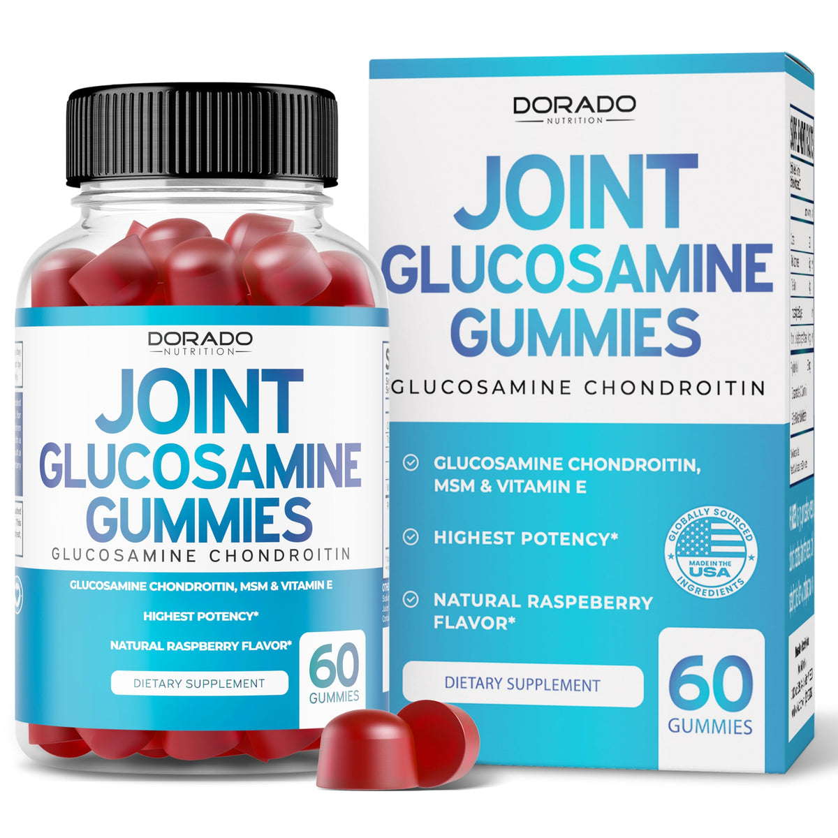 Glucosamine Chondroitin Gummies (60 Count) Joint Supplement - Glucosamine Gummies For Adults - Chondroitin & Glucosamine Nutritional Supplements - Joint Supplements for Men & Women - Made in USA