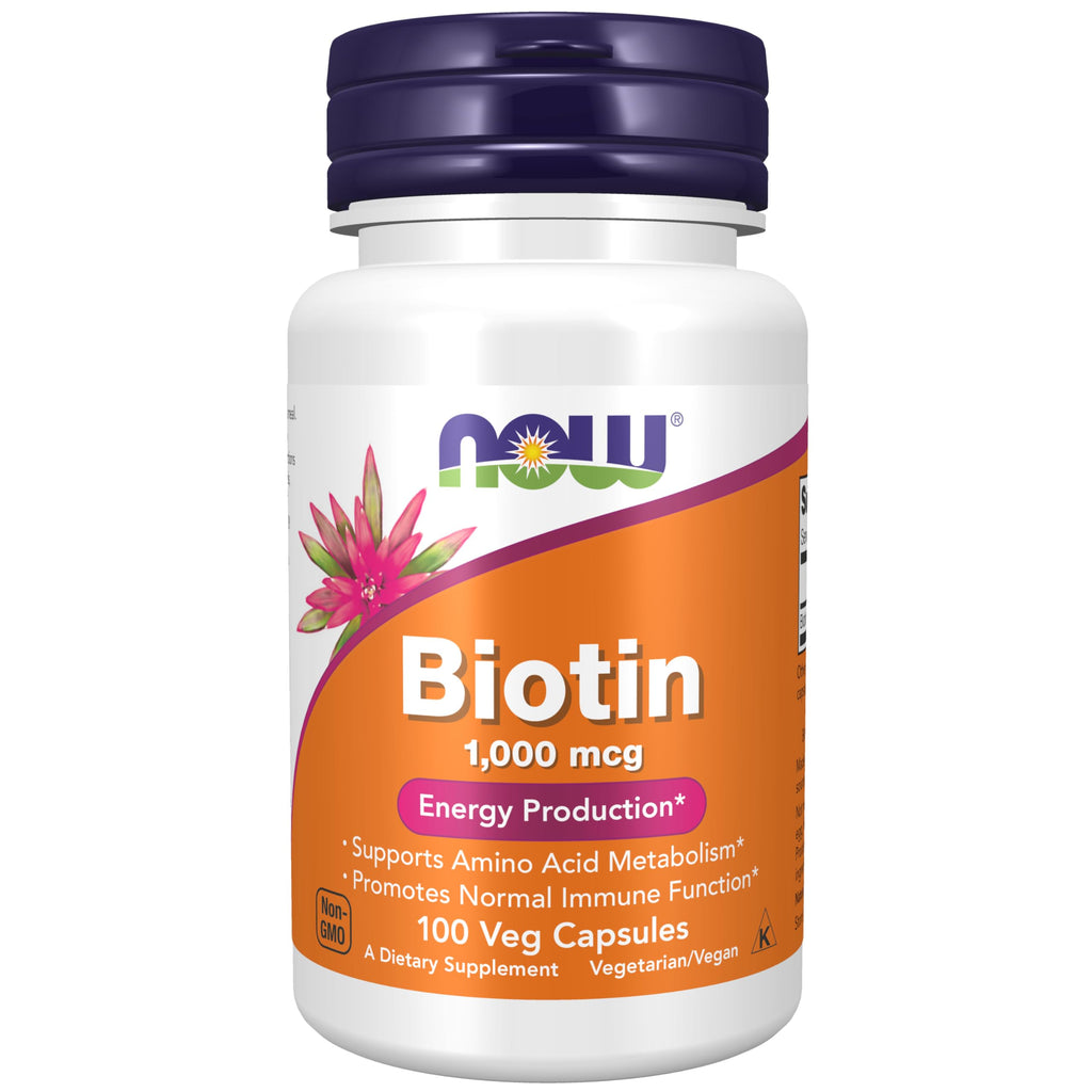 NOW Supplements Biotin 1000 mcg Amino Acid Metabolism* Energy Production* 100 Capsules