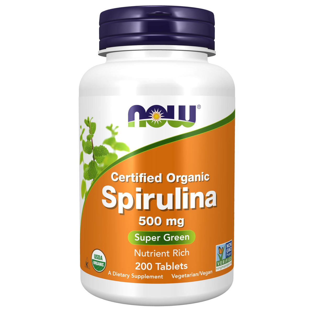 NOW Foods Supplements Organic Spirulina 500 mg with Vitamins Minerals and GLA (Gamma-Linolenic Acid) 200 Tablets