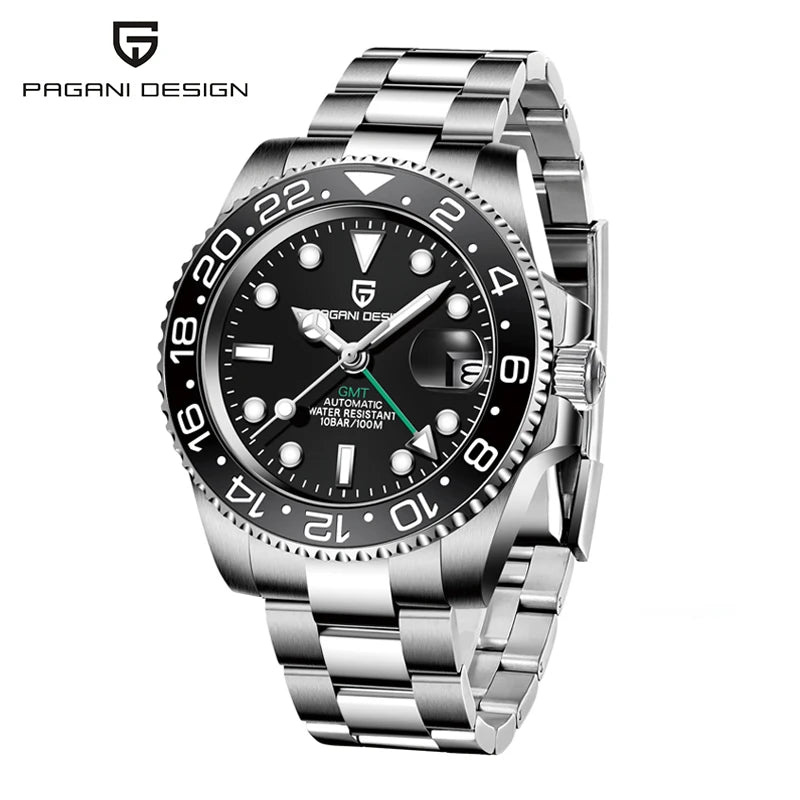 Men's Stainless Steel GMT Automatic Mechanical Wristwatch