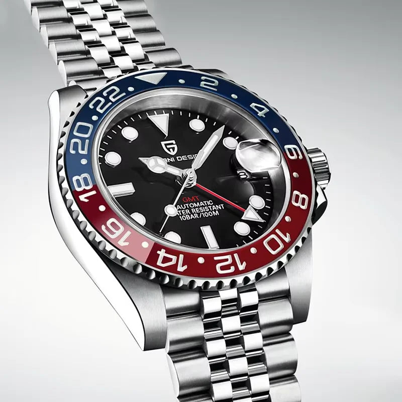 Men's Stainless Steel GMT Automatic Mechanical Wristwatch