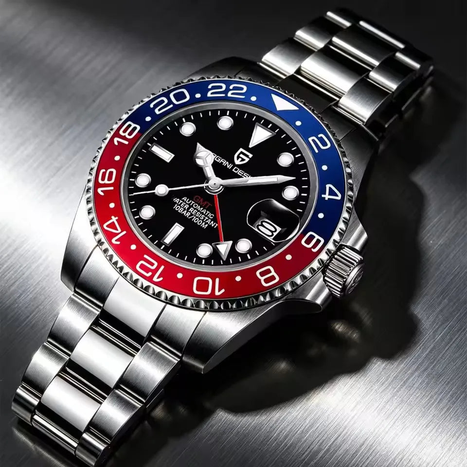 Men's Stainless Steel GMT Automatic Mechanical Wristwatch