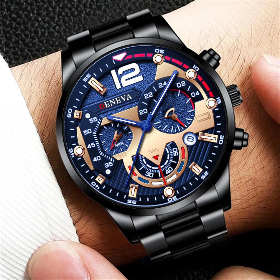 Men's Stainless Steel Analog Quartz Wristwatch with Calendar