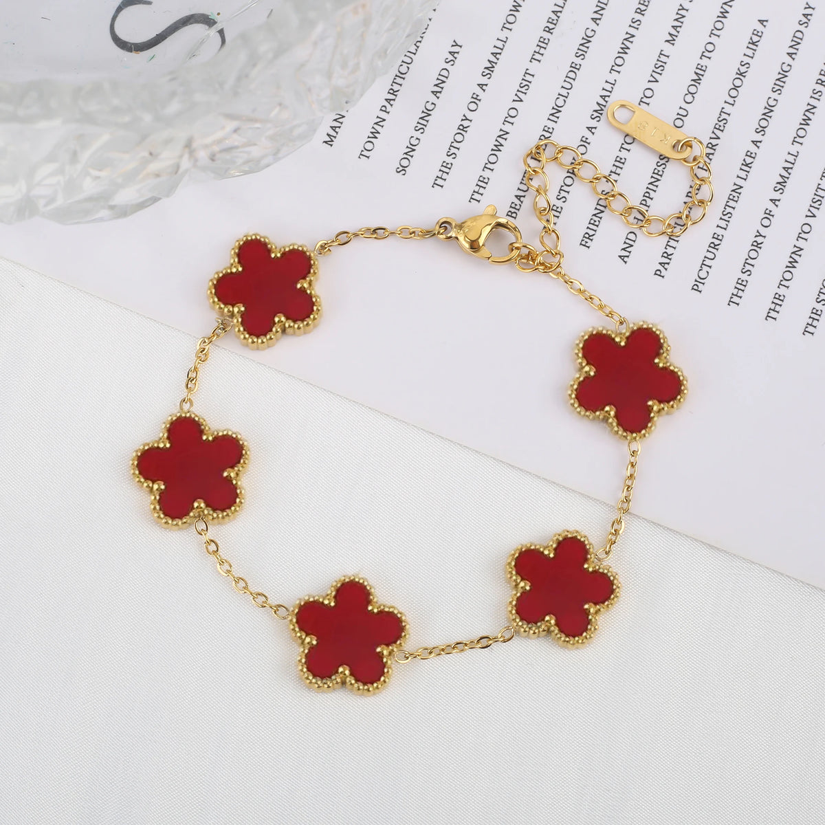Women's Stainless Steel Five Clover Flower Chain Bracelet