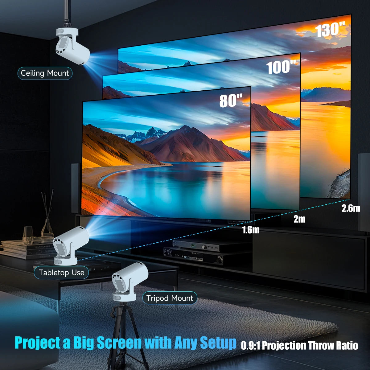 HY300 Pro+ Mini Projector Android 14 720P WiFi 6 Bluetooth 5.4