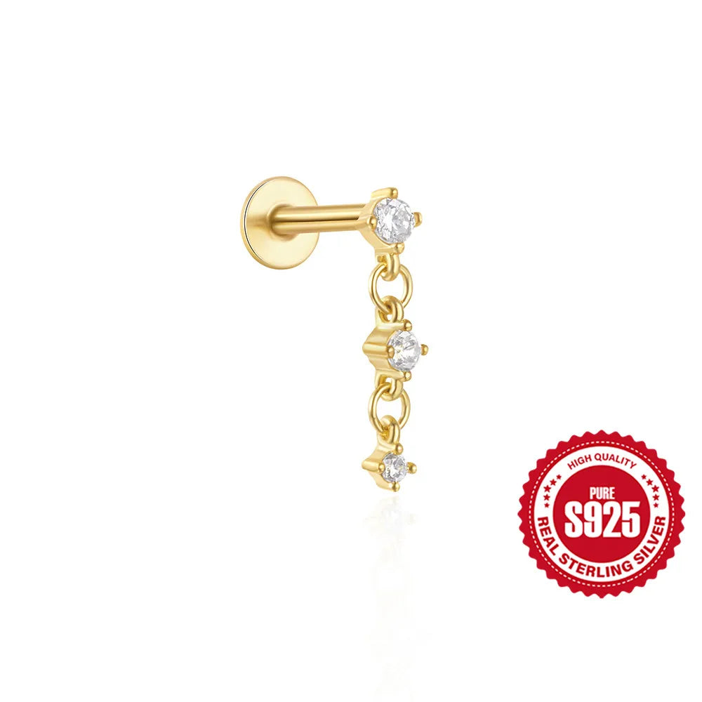 Women's 925 Sterling Silver Zircon Cartilage Stud Earring