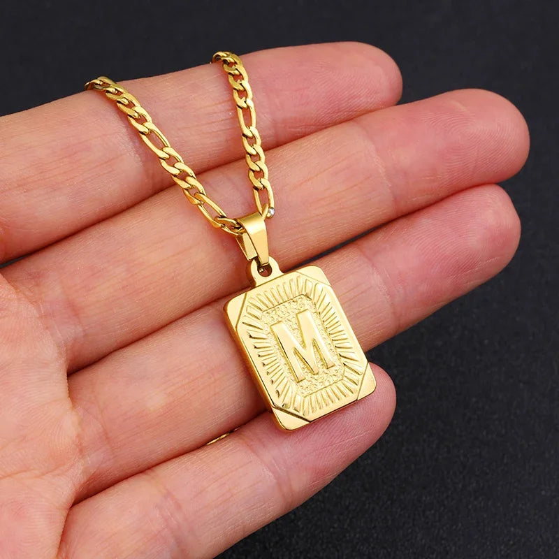 Unisex Stainless Steel Initial Letter Pendant Necklace