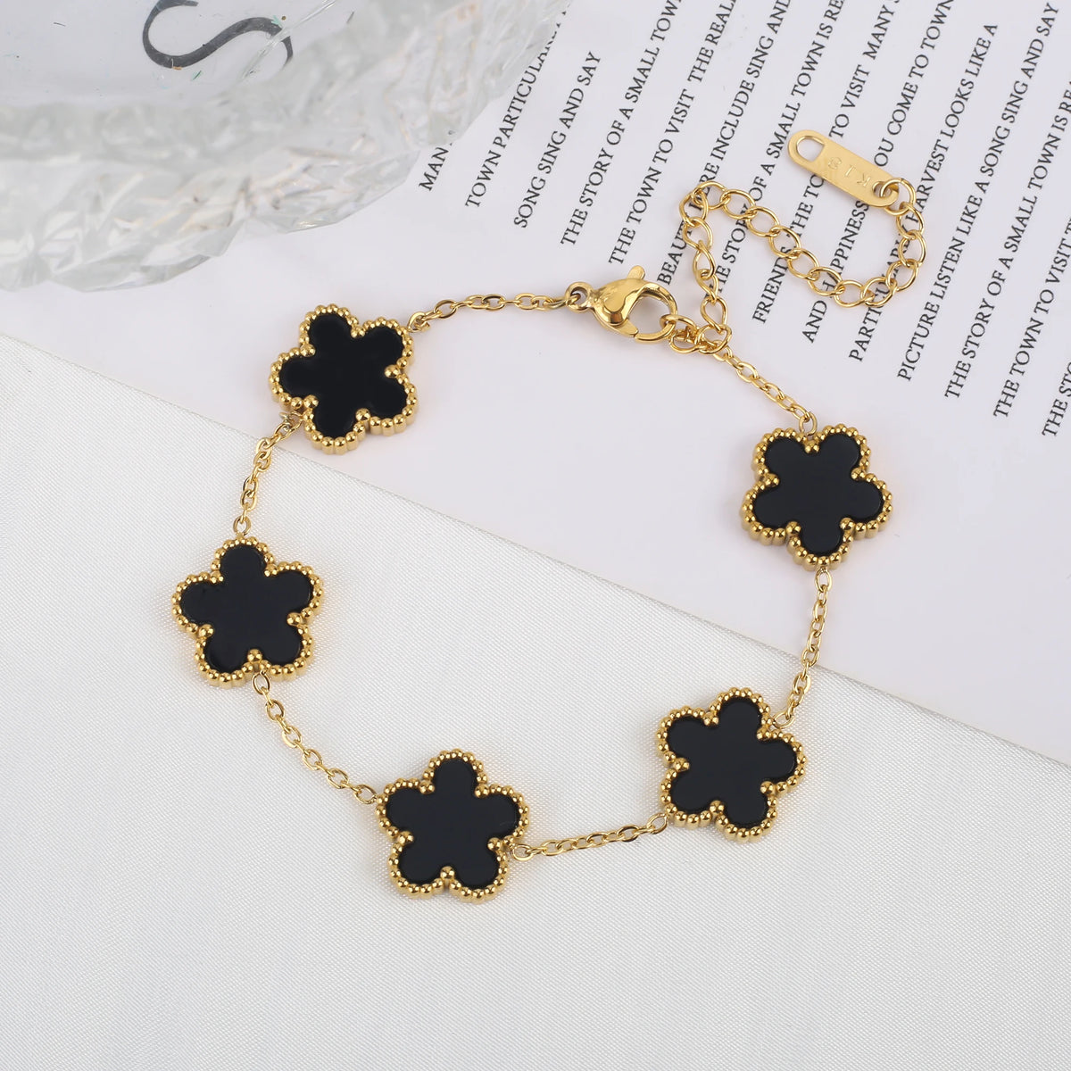 Women's Stainless Steel Five Clover Flower Chain Bracelet