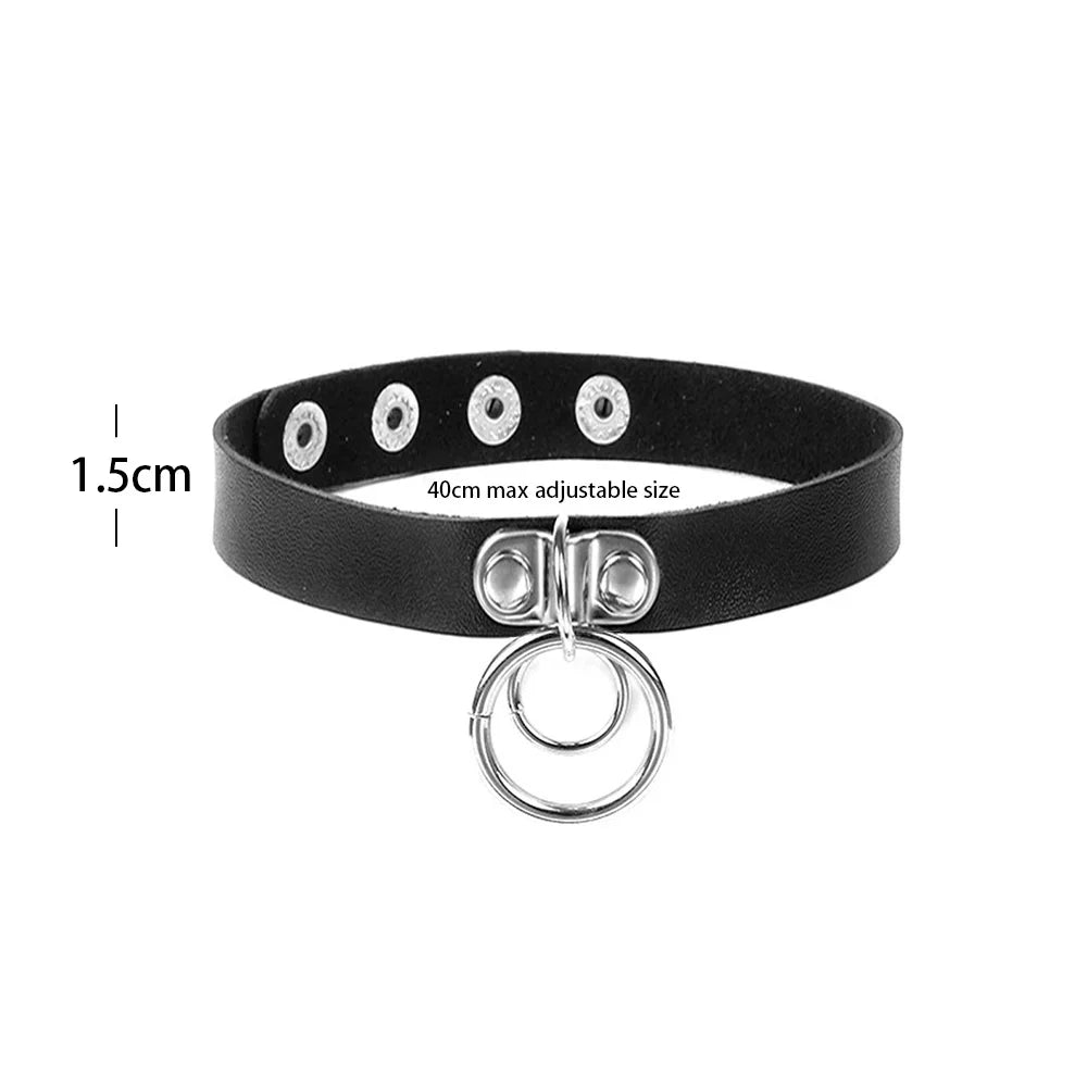 Women's Leather Gothic Heart Punk Choker Necklace