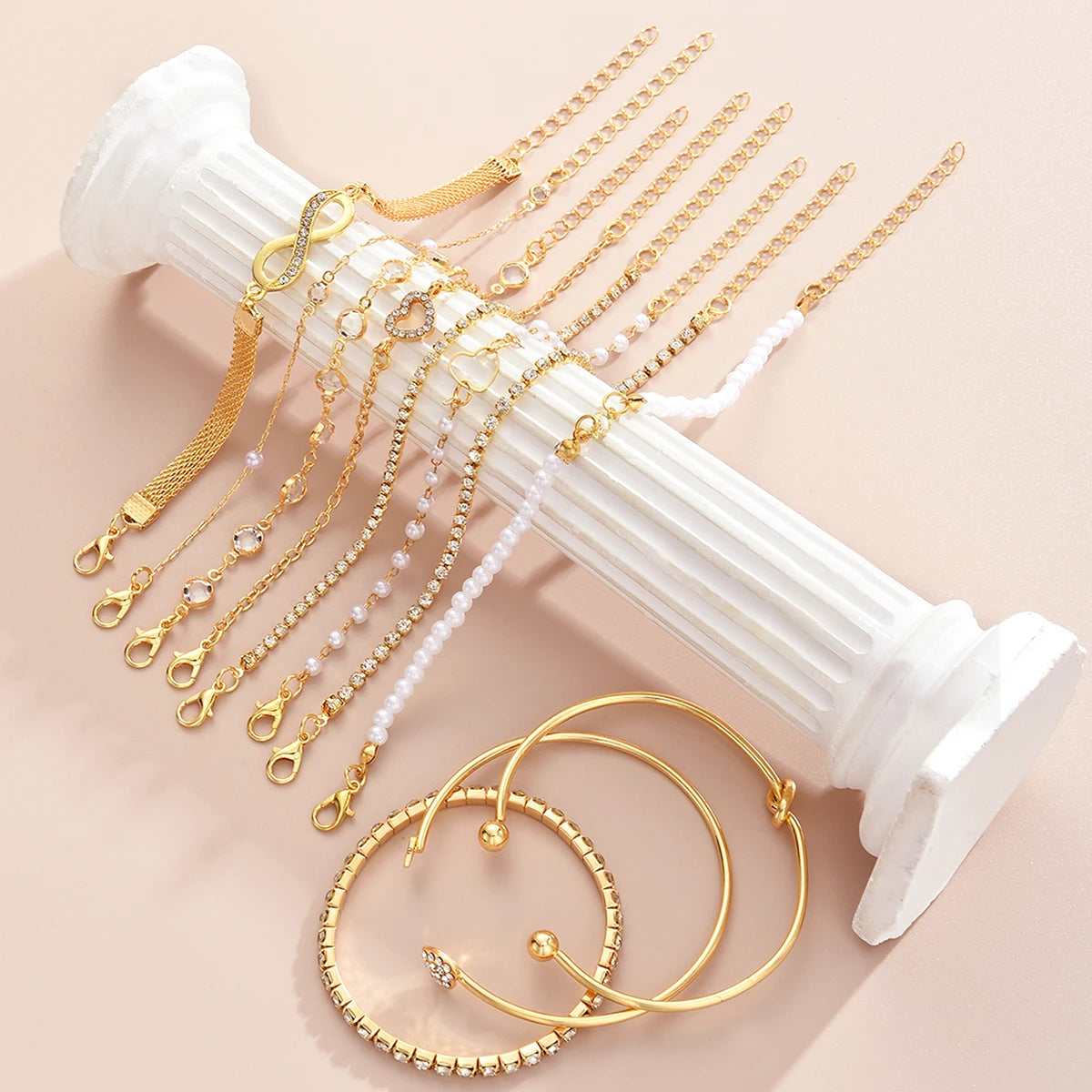 Women's Vintage Pearl Crystal Heart Infinity Bracelets Set