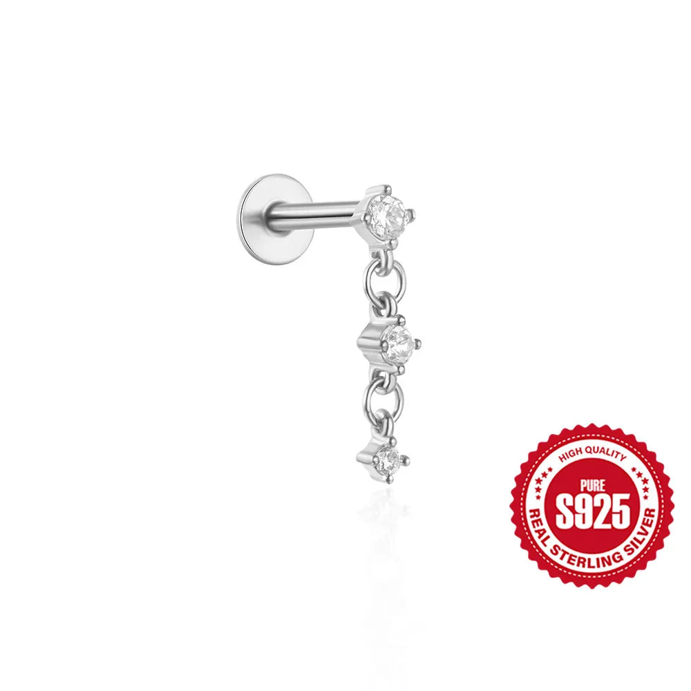 Women's 925 Sterling Silver Zircon Cartilage Stud Earring
