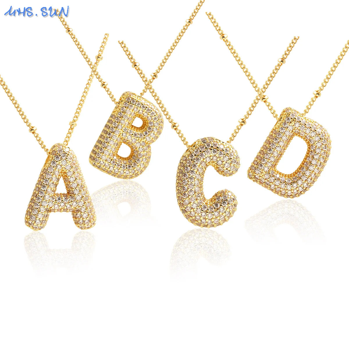 Women's Gold Plated Copper Zircon Bubble Initial Pendant Necklace