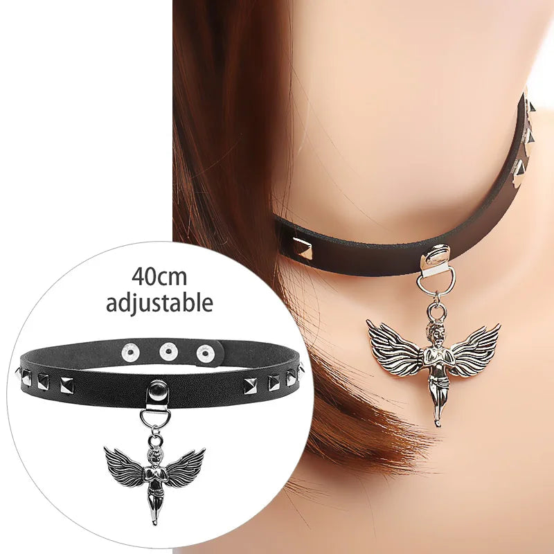 Women's Leather Gothic Heart Punk Choker Necklace