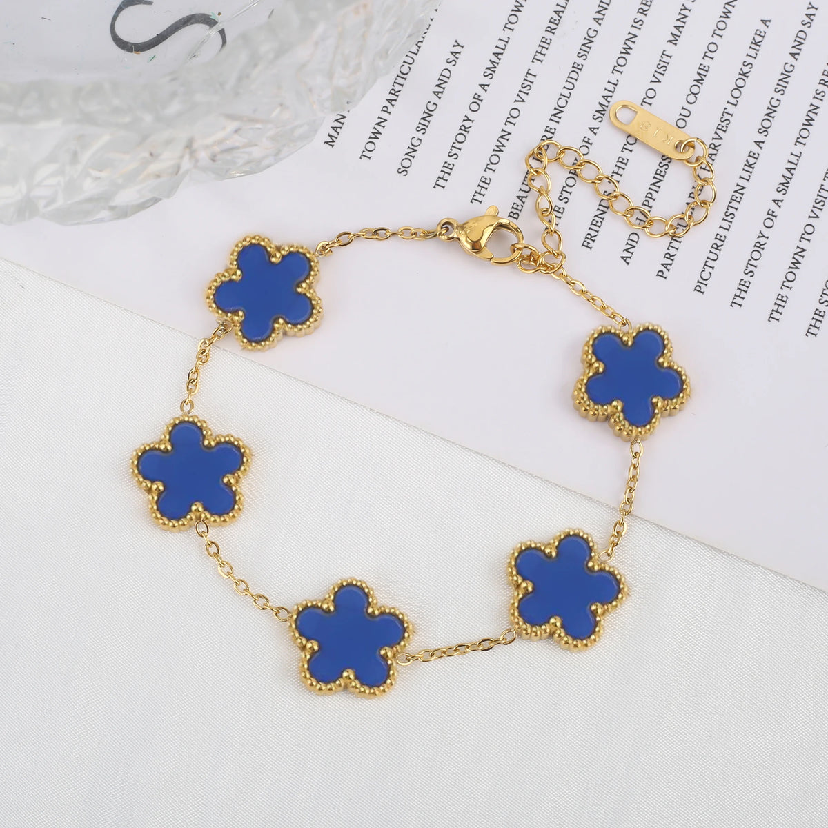 Women's Stainless Steel Five Clover Flower Chain Bracelet