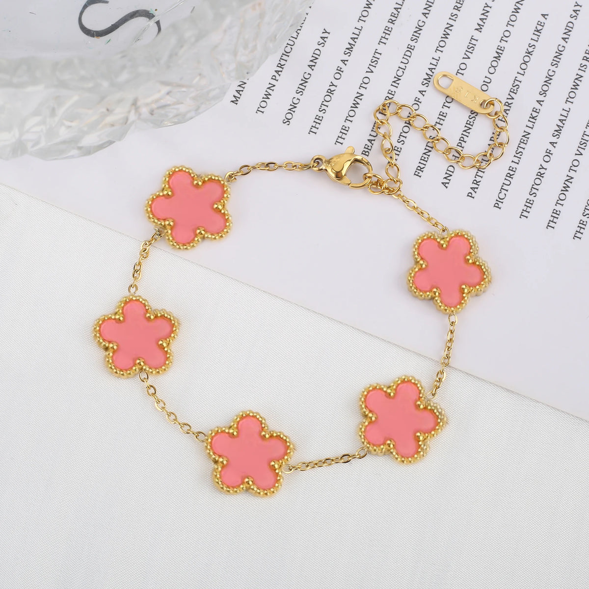 Women's Stainless Steel Five Clover Flower Chain Bracelet