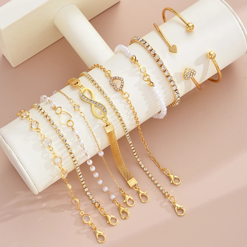 Women's Vintage Pearl Crystal Heart Infinity Bracelets Set