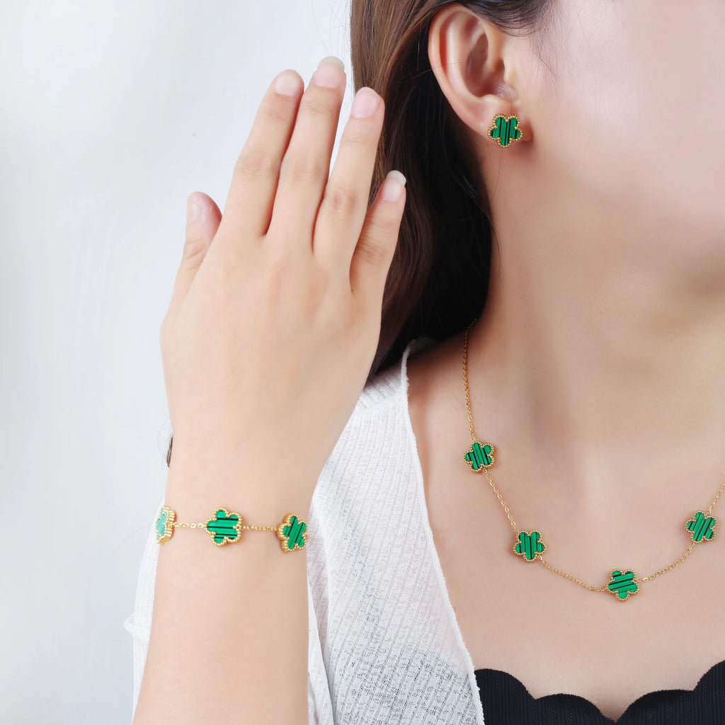 Women's Stainless Steel Five Clover Flower Chain Bracelet