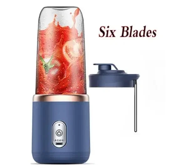Portable Personal Electric Blender USB Rechargeable 6 Blades Blue