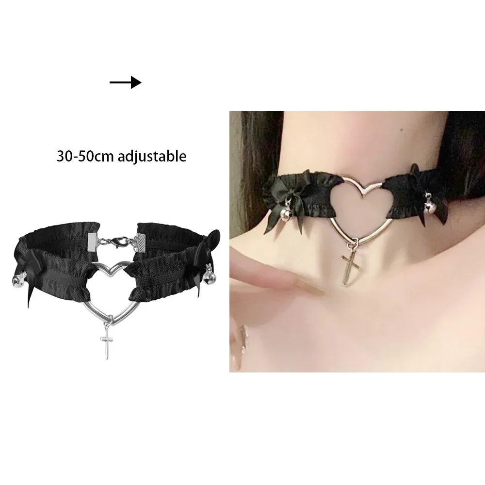 Women's Leather Gothic Heart Punk Choker Necklace