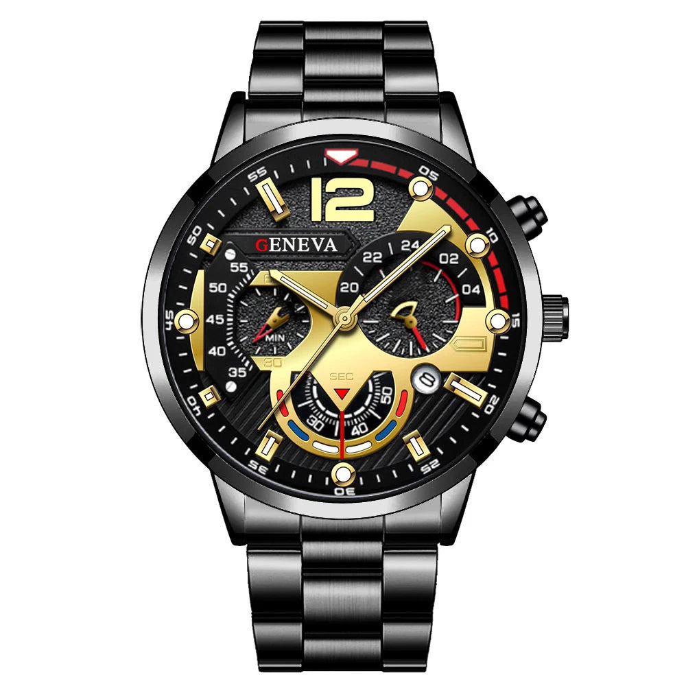 Men's Stainless Steel Analog Quartz Wristwatch with Calendar