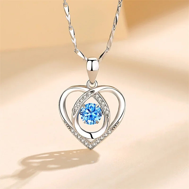 Women's 925 Sterling Silver Heart Crystal Necklace and Bracelet Set
