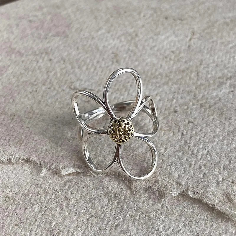 Women's 925 Sterling Silver Hollow Out Flower Ring