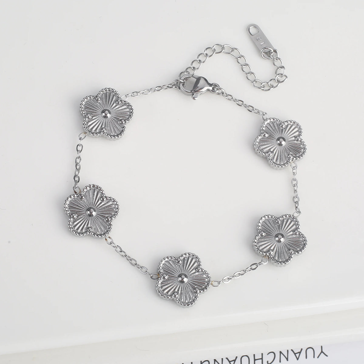 Women's Stainless Steel Five Clover Flower Chain Bracelet