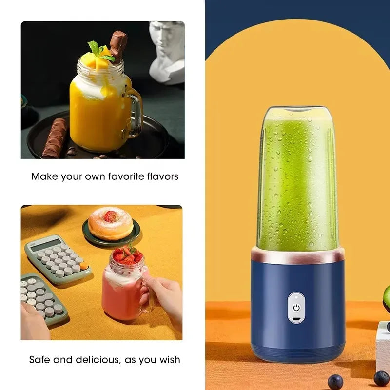 Portable Personal Electric Blender USB Rechargeable 6 Blades Blue