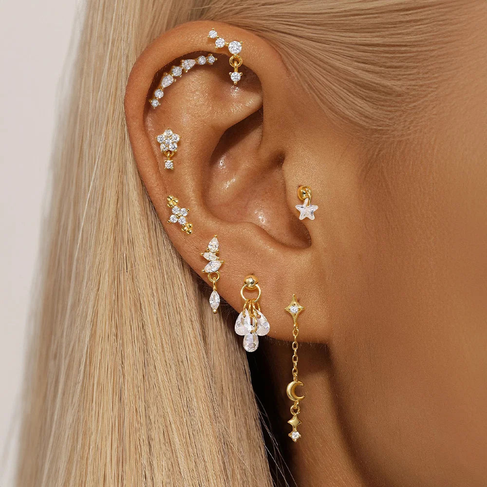 Women's 925 Sterling Silver Zircon Cartilage Stud Earring