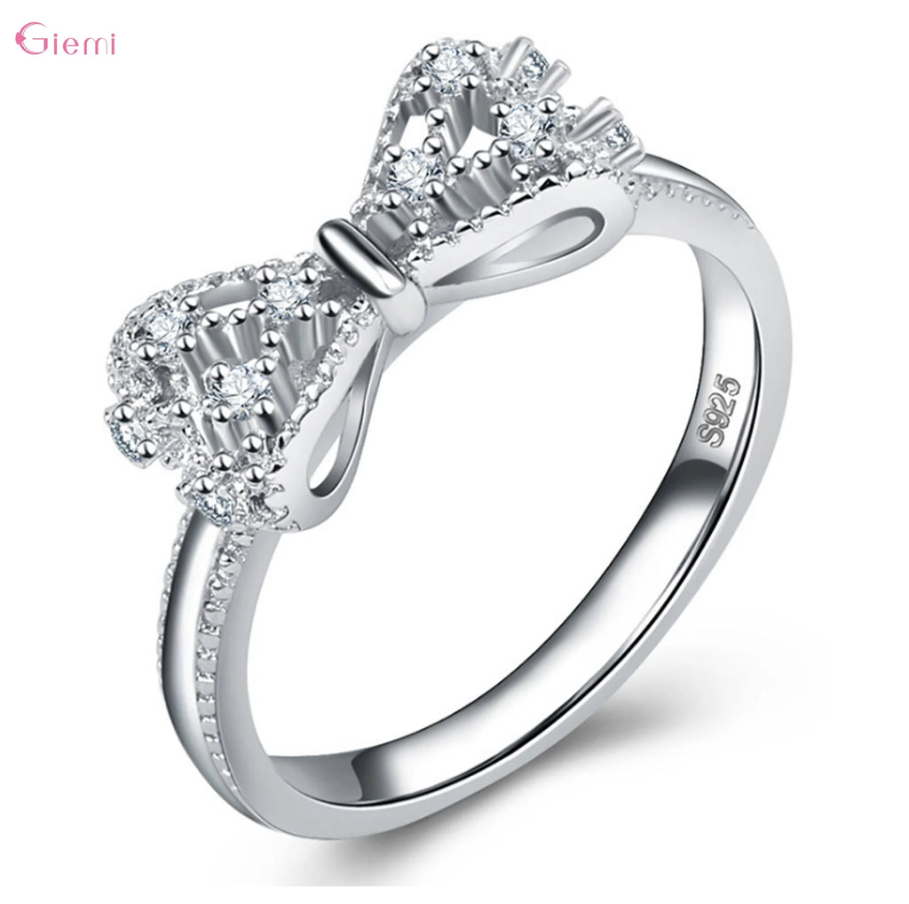 Women's 925 Sterling Silver Bowknot Cubic Zirconia Ring