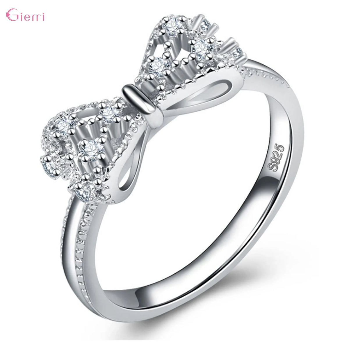 Women's 925 Sterling Silver Bowknot Cubic Zirconia Ring