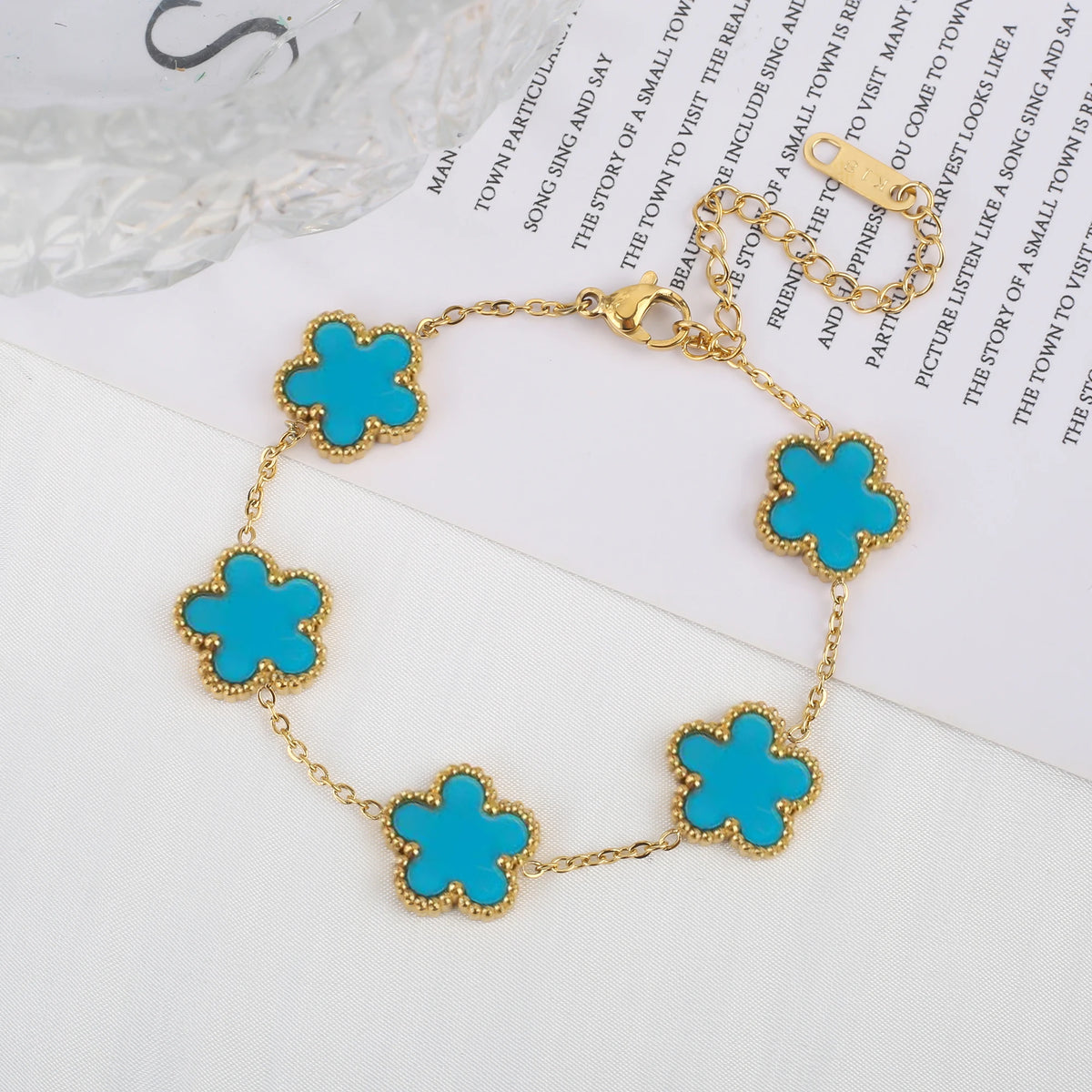 Women's Stainless Steel Five Clover Flower Chain Bracelet