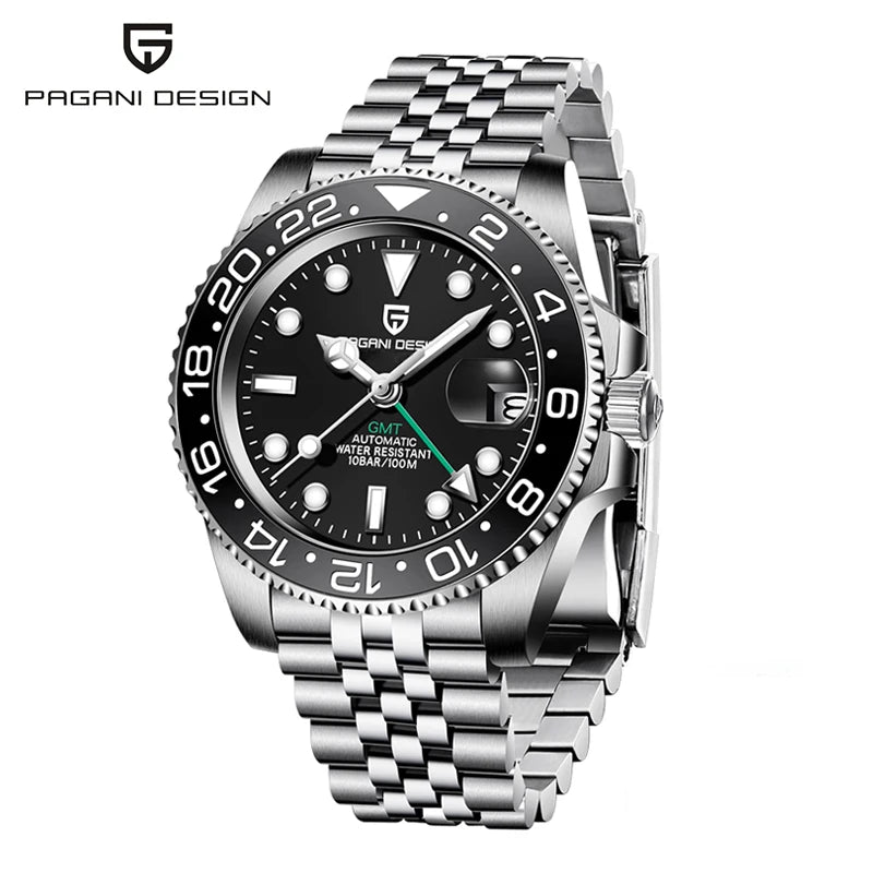 Men's Stainless Steel GMT Automatic Mechanical Wristwatch
