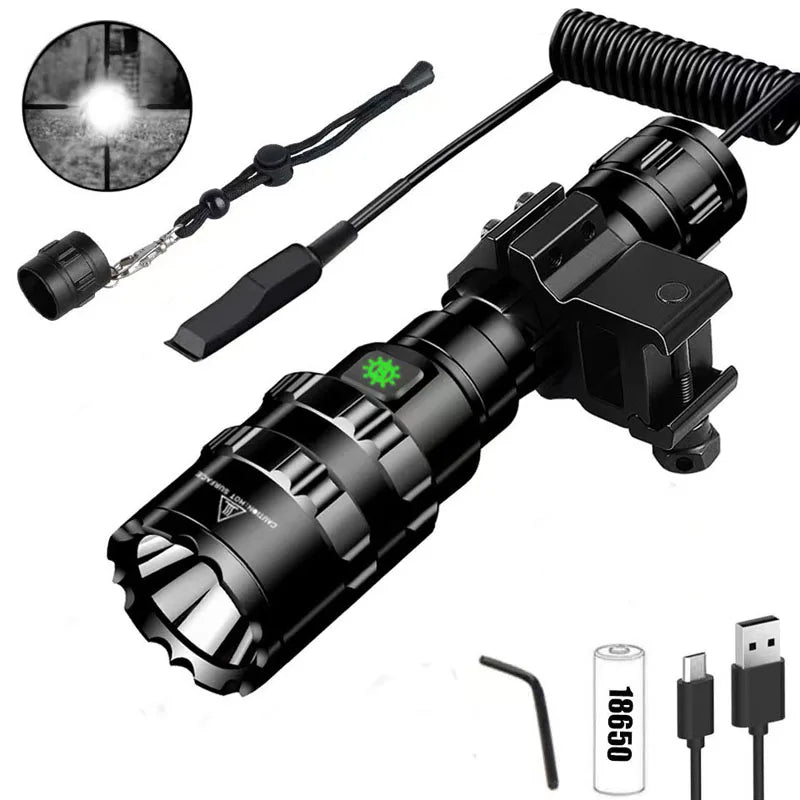 LED Tactical Hunting Flashlight USB Rechargeable Scout Torch