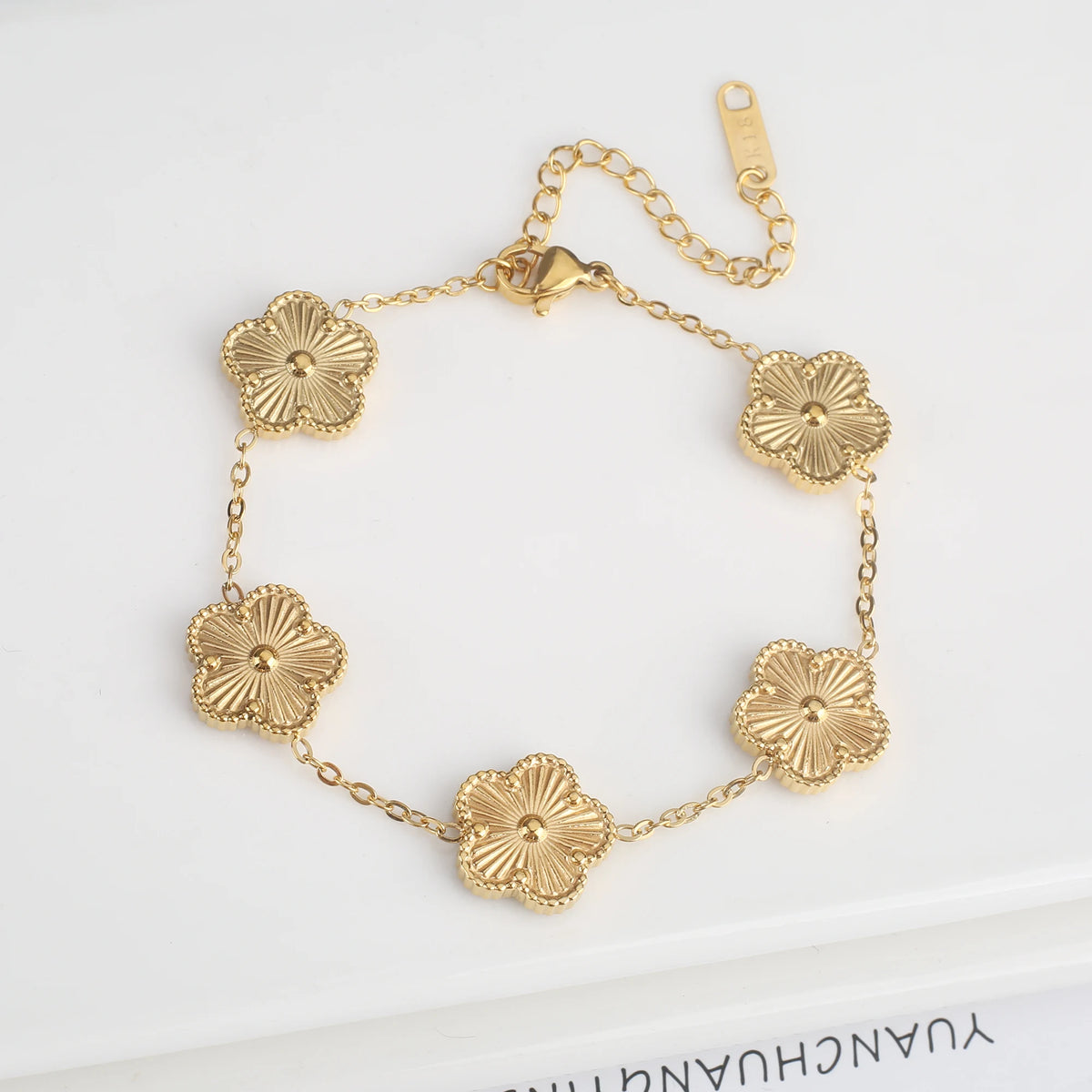 Women's Stainless Steel Five Clover Flower Chain Bracelet