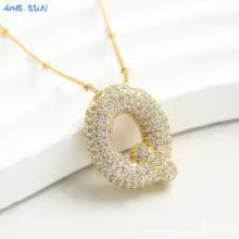 Women's Gold Plated Copper Zircon Bubble Initial Pendant Necklace