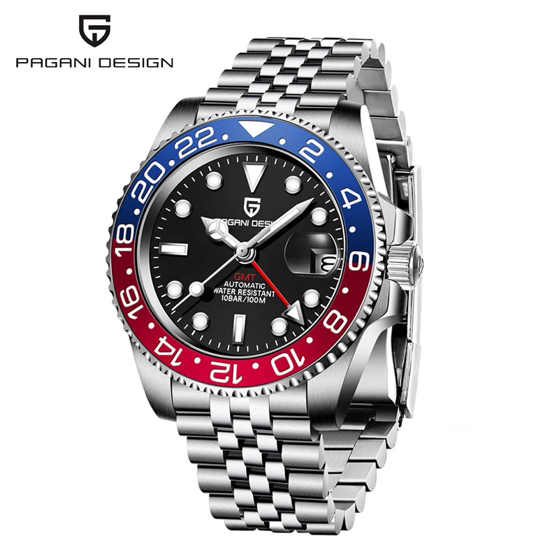 Men's Stainless Steel GMT Automatic Mechanical Wristwatch