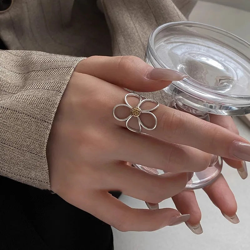 Women's 925 Sterling Silver Hollow Out Flower Ring