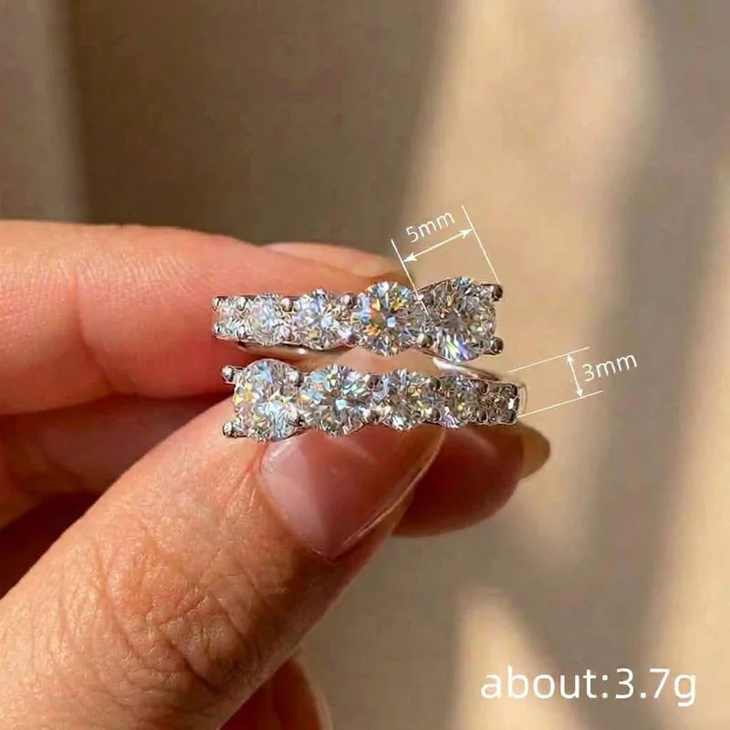 Women's 925 Sterling Silver Geometric Sparkling Cubic Zirconia Open Ring