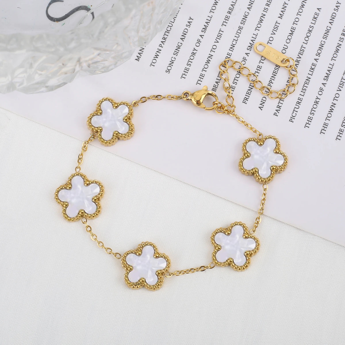 Women's Stainless Steel Five Clover Flower Chain Bracelet