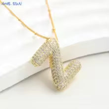 Women's Gold Plated Copper Zircon Bubble Initial Pendant Necklace