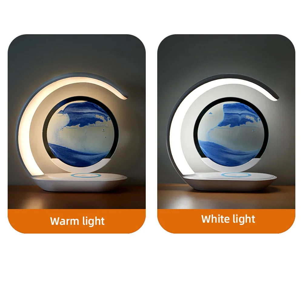 3D Quicksand Table Lamp USB Wireless Charging Desk Night Light