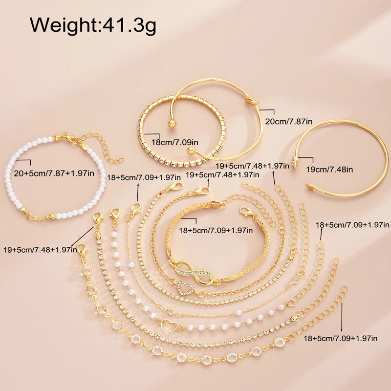 Women's Vintage Pearl Crystal Heart Infinity Bracelets Set