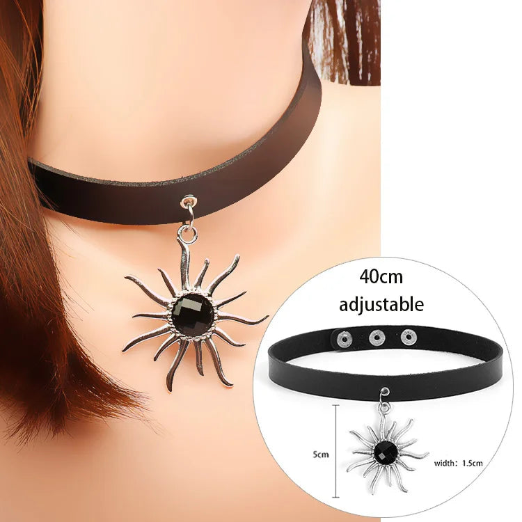 Women's Leather Gothic Heart Punk Choker Necklace
