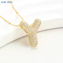 Women's Gold Plated Copper Zircon Bubble Initial Pendant Necklace