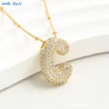 Women's Gold Plated Copper Zircon Bubble Initial Pendant Necklace