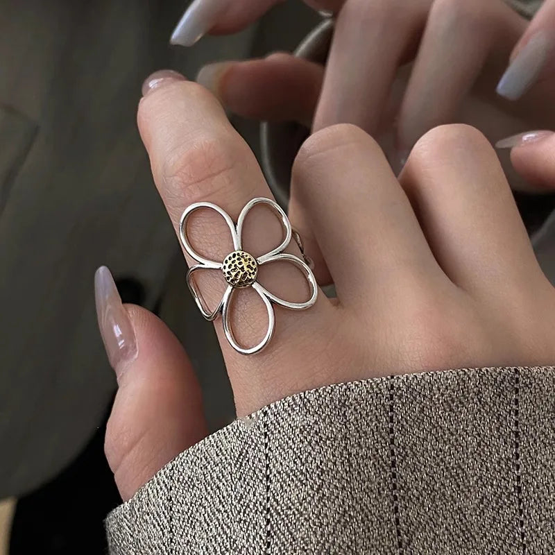 Women's 925 Sterling Silver Hollow Out Flower Ring