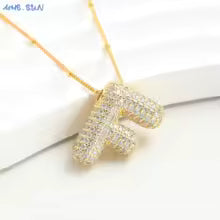 Women's Gold Plated Copper Zircon Bubble Initial Pendant Necklace