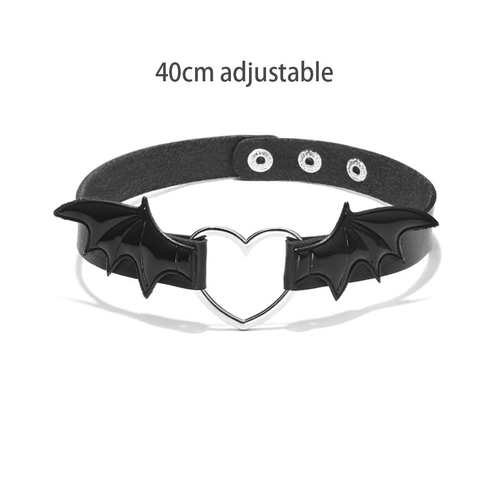 Women's Leather Gothic Heart Punk Choker Necklace